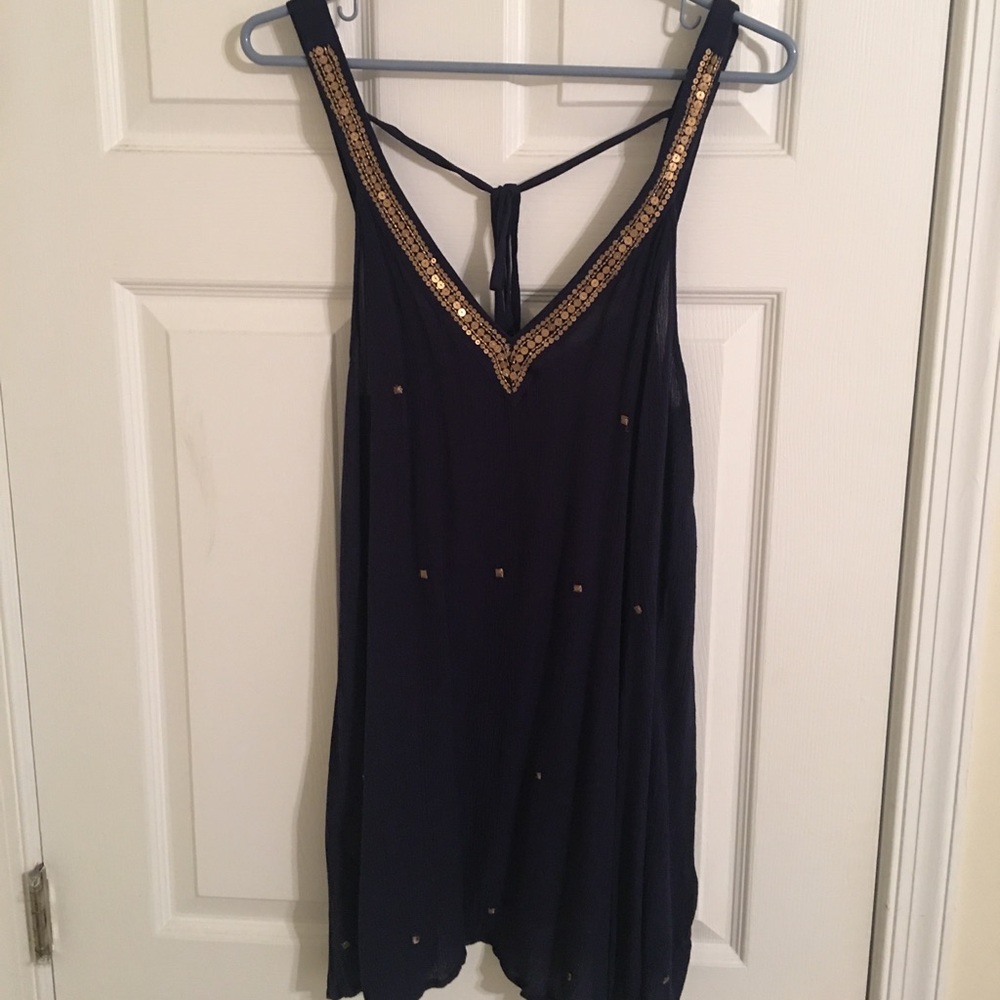 Navy blue and gold sequined dress